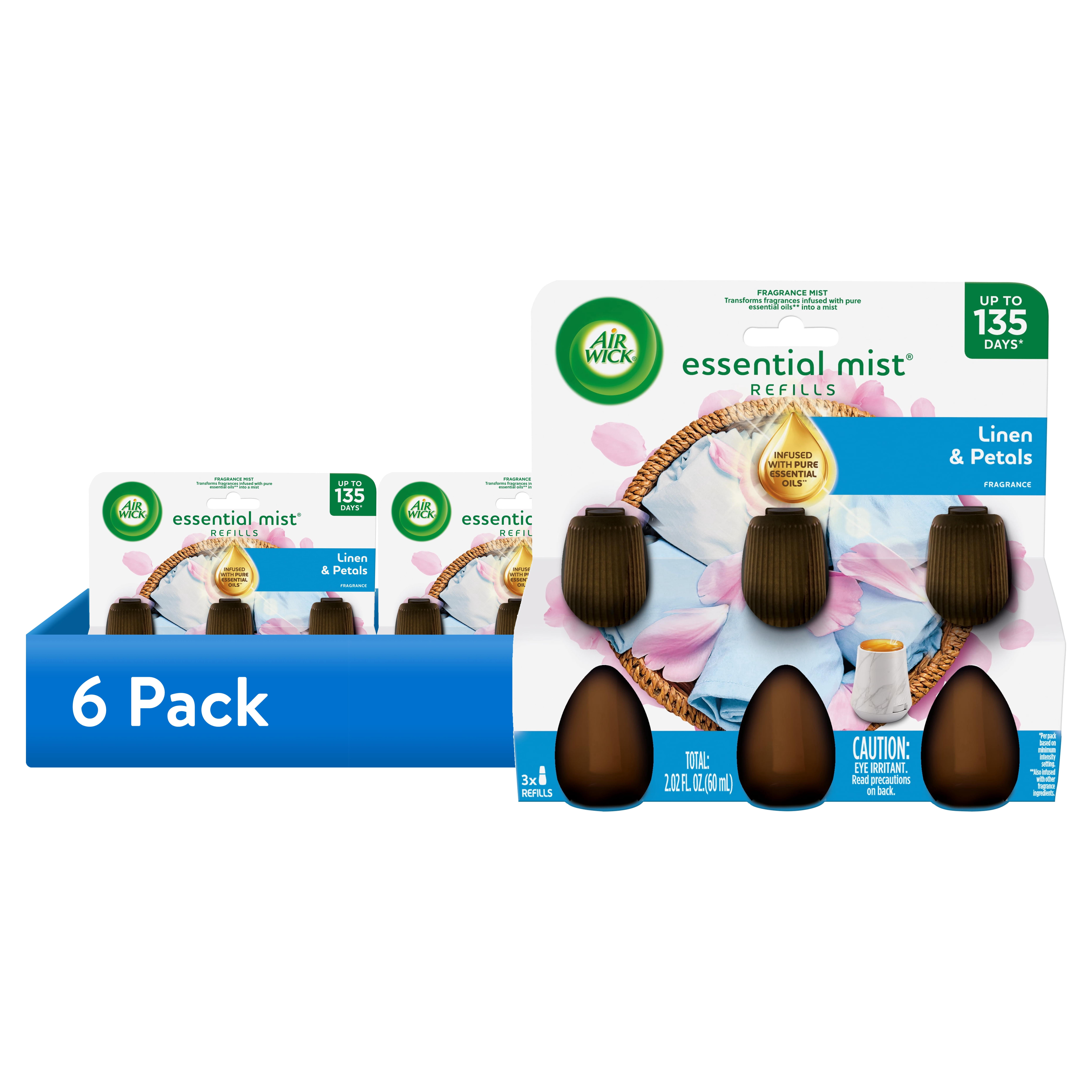 (6 pack) Air Wick Essential Mist Scented Oil Cordless Diffuser Refills, Linen & Petals, 3 Count