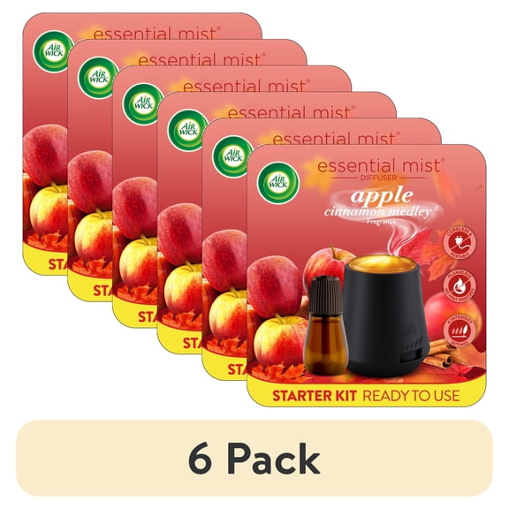 (6 pack) Air Wick Essential Mist Fall Scented Oil Air Freshener Diffuser Starter Kit, Apple Cinnamon, 2 Piece