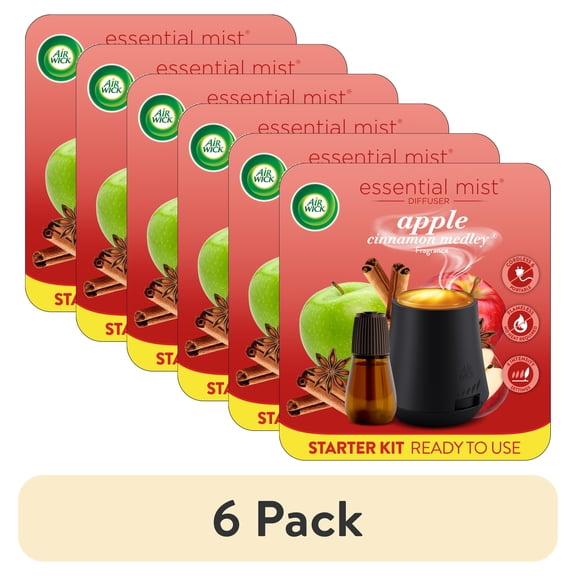 (6 pack) Air Wick Essential Mist Fall Scented Oil Air Freshener Diffuser Starter Kit, Apple Cinnamon, 2 Piece