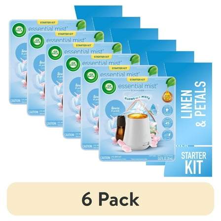 (6 pack) Air Wick Essential Mist Scented Oil Air Freshener Diffuser Starter Kit, Linen and Petals, 2 Piece