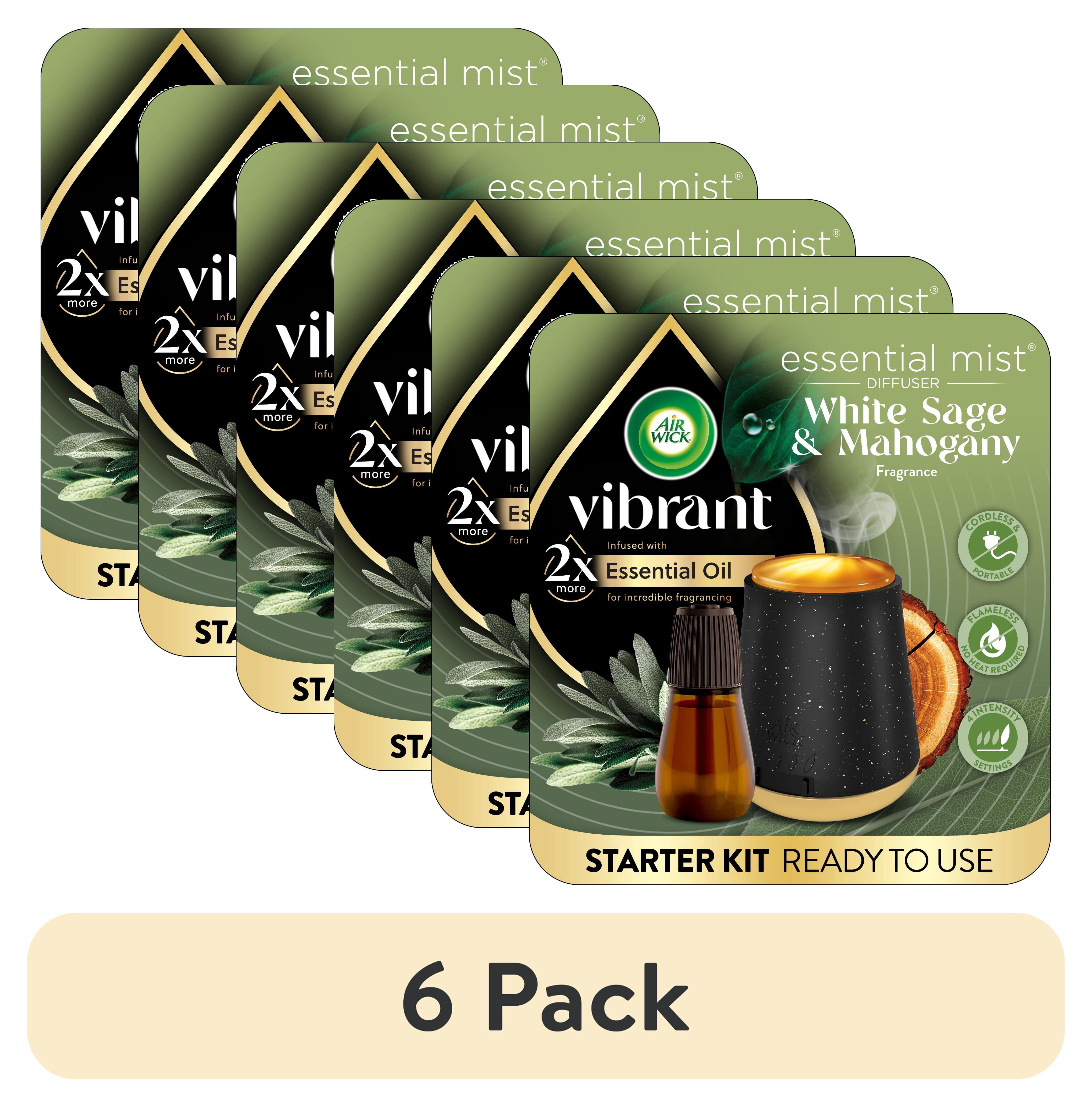 (6 pack) Air Wick Essential Mist Vibrant Scented Oil Air Freshener Diffuser Starter Kit, White Sage and Mahogany, 2 Piece