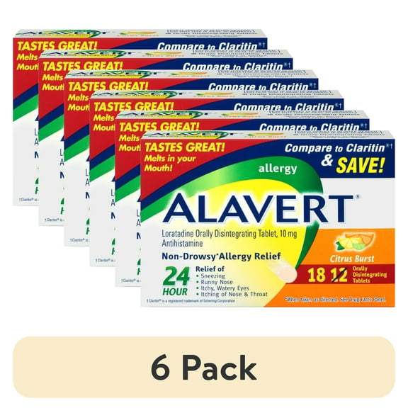 (6 pack) Alavert Allergy 24-Hour Relief (Citrus Burst Flavor Orally Disintegrating Tablets), Non-Drowsy, Antihistamine, 18 Count (Pack of 1)