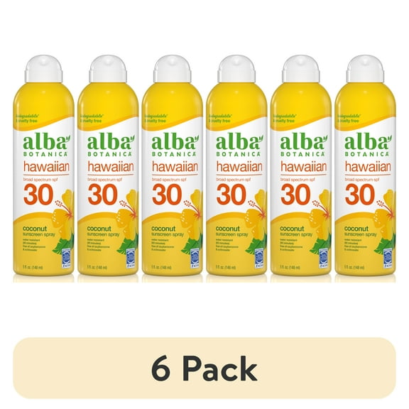 (6 pack) Alba Botanica Hawaiian Sunscreen Spray SPF 30, Coconut, 5 fl oz