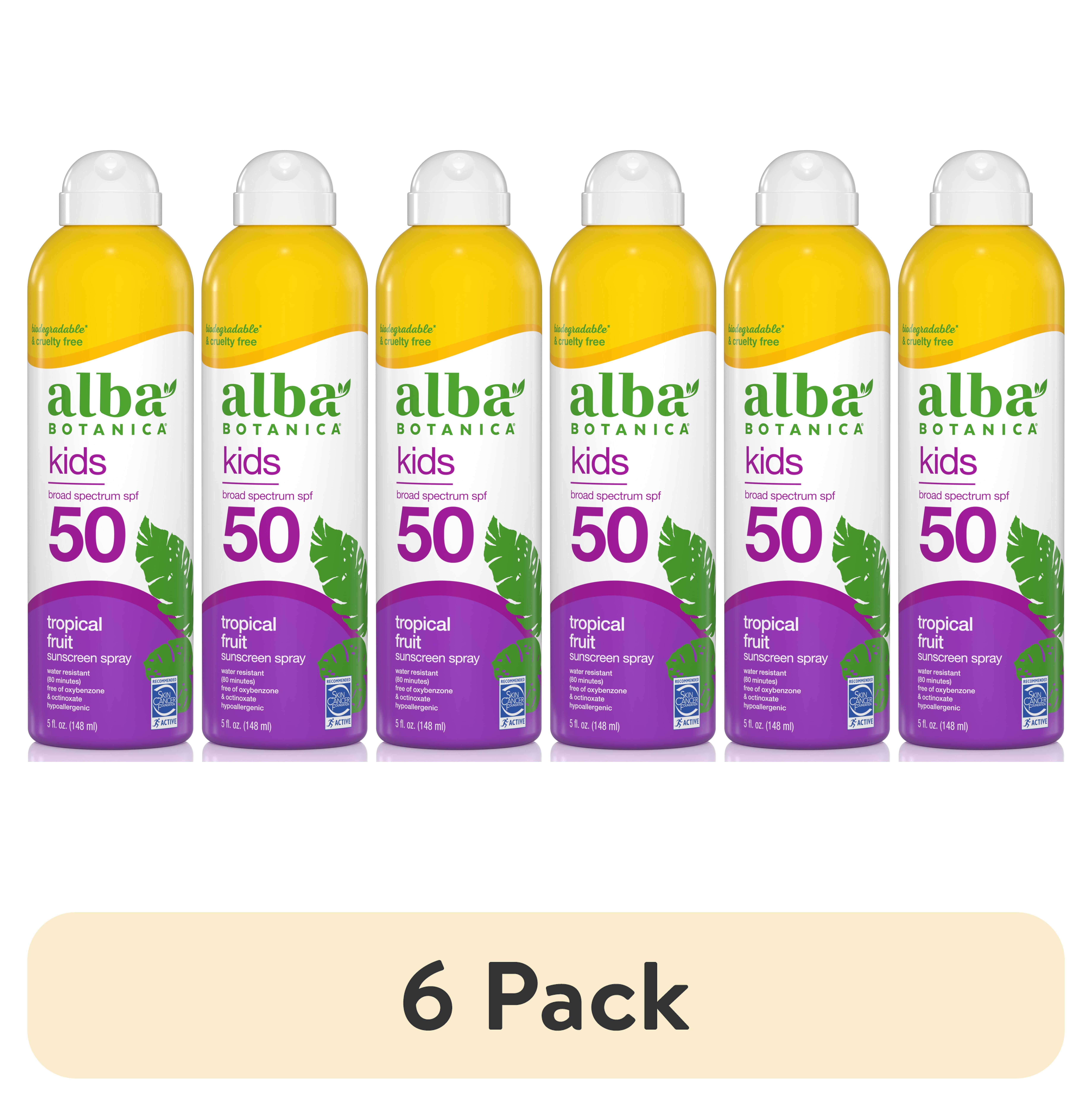(6 pack) Alba Botanica Kids Clear Spray Sunscreen SPF 50, 6oz