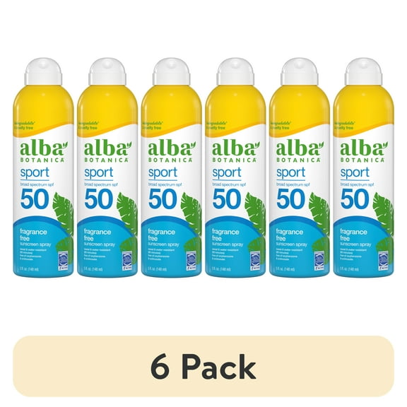 (6 pack) Alba Botanica Sport Sunscreen Spray SPF 50, Fragrance Free, 5 fl oz