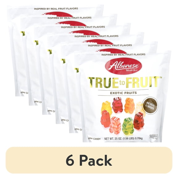 (6 pack) Albanese True to Fruit, Exotic Fruits Gummi Bears, 25 oz