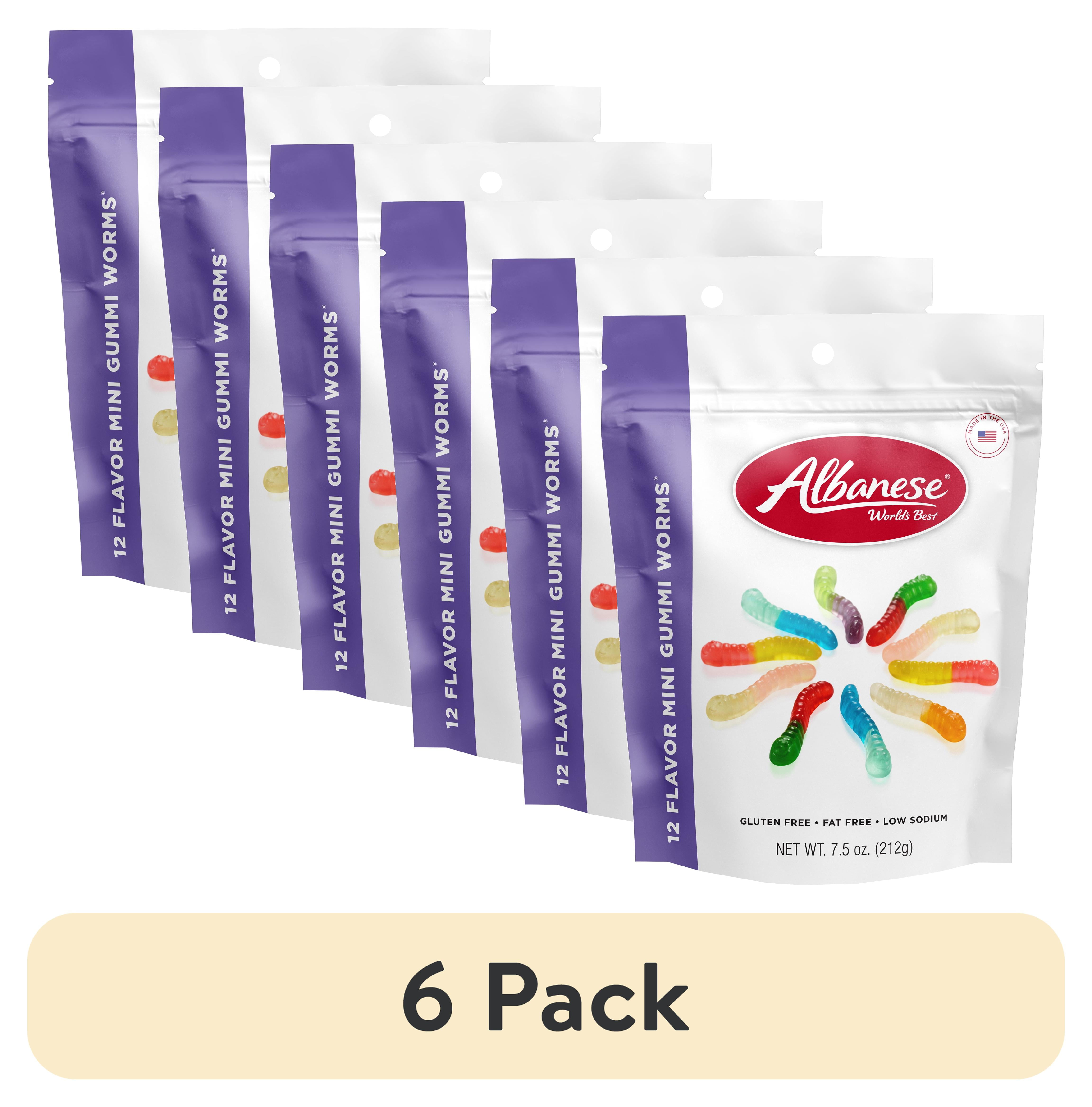 (6 pack) Albanese World's Best 12 Flavor Gummi Worms, 7.5 oz Regular Size