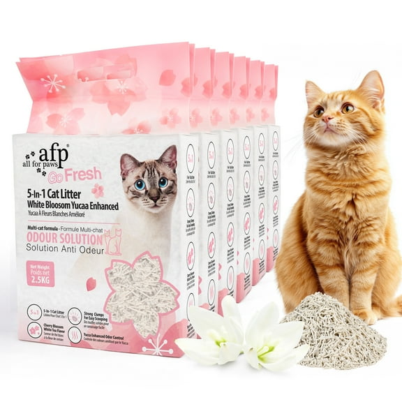 (6 pack) All For Paws Yucca Enhanced Natural Tofu & Cassava Cat Litter, 5.6lb  Excellent Odor Control | Strong Clumping | Low Tracking & Low Dust Pellet Kitty Litter, White Blossom Scented