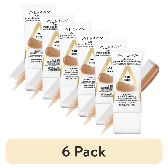 (6 pack) Almay Ageless Smart Shade Liquid Foundation Makeup, Hypoallergenic, 400 Beige, 1 fl oz