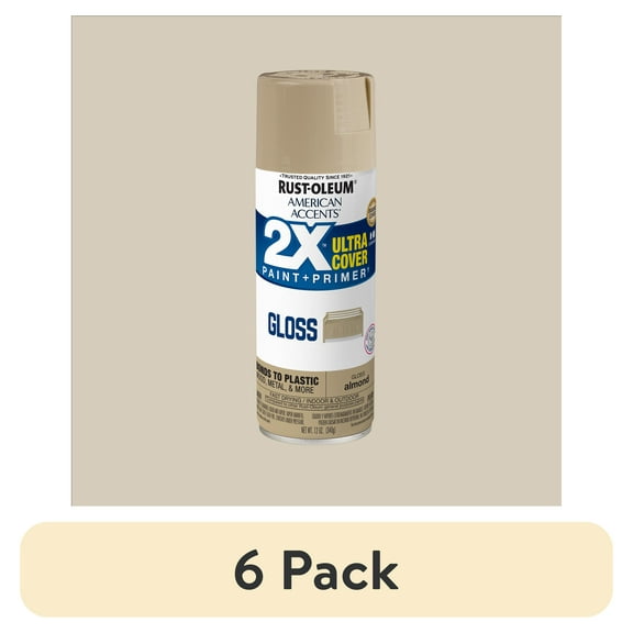(6 pack) Almond, Rust-Oleum American Accents 2X Ultra Cover Gloss Spray Paint-327891, 12 oz
