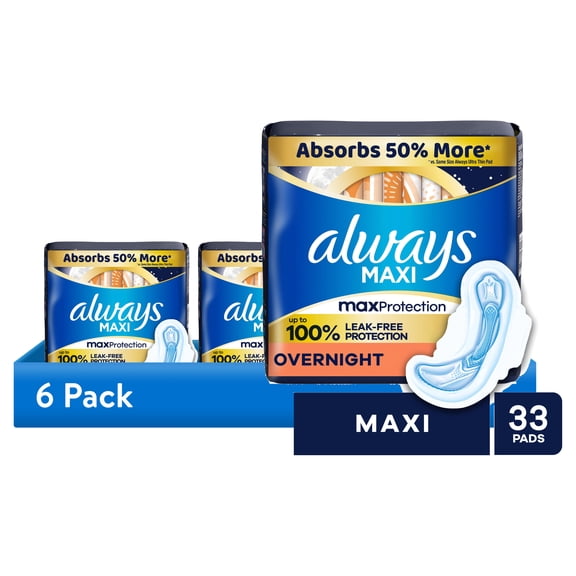 (6 pack) Always Maxi Overnight Pads with Wings, Size 4, 33 Count