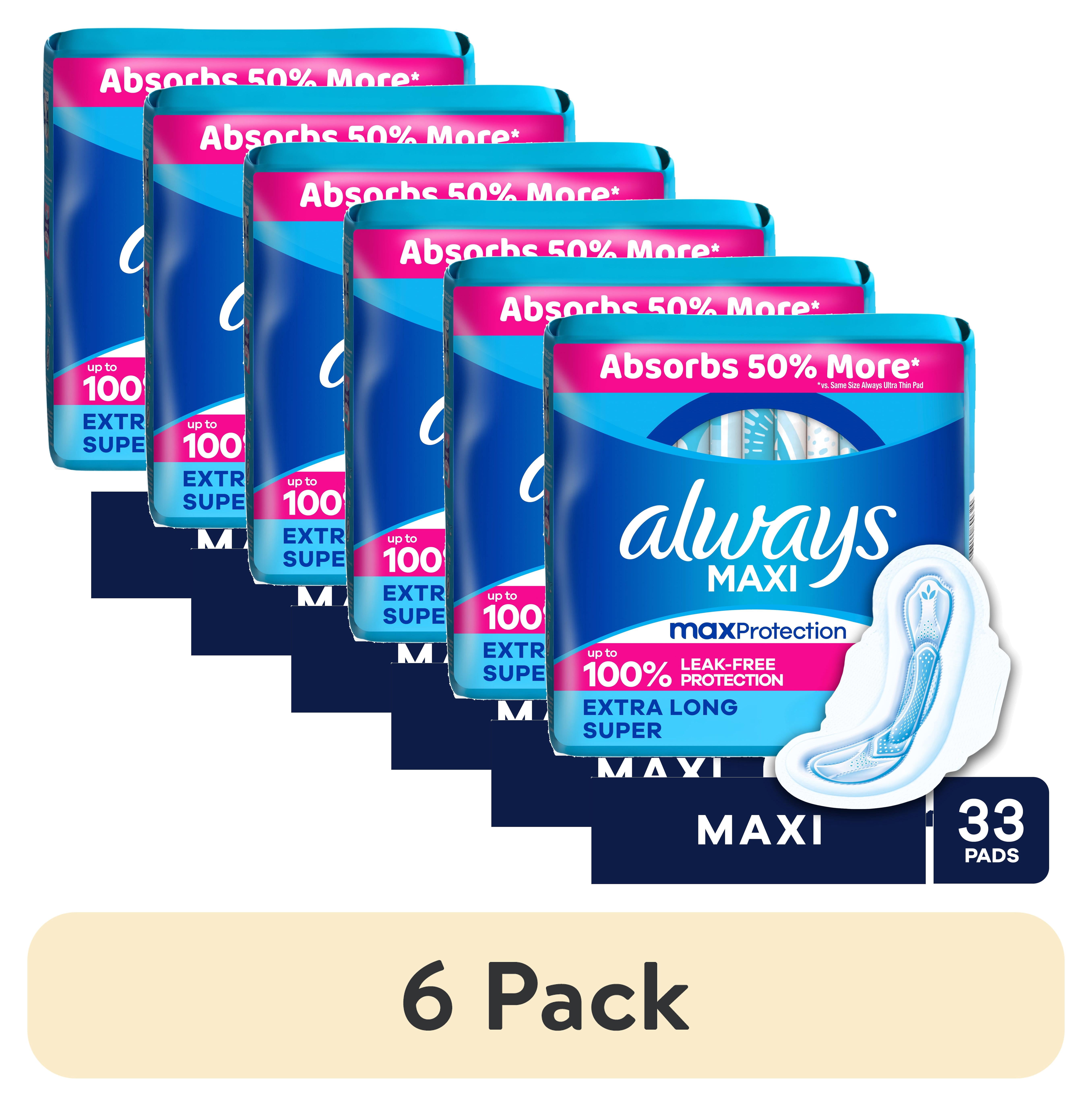 6 pack) Always Maxi Pads with Wings, Size 3, Extra Long Super