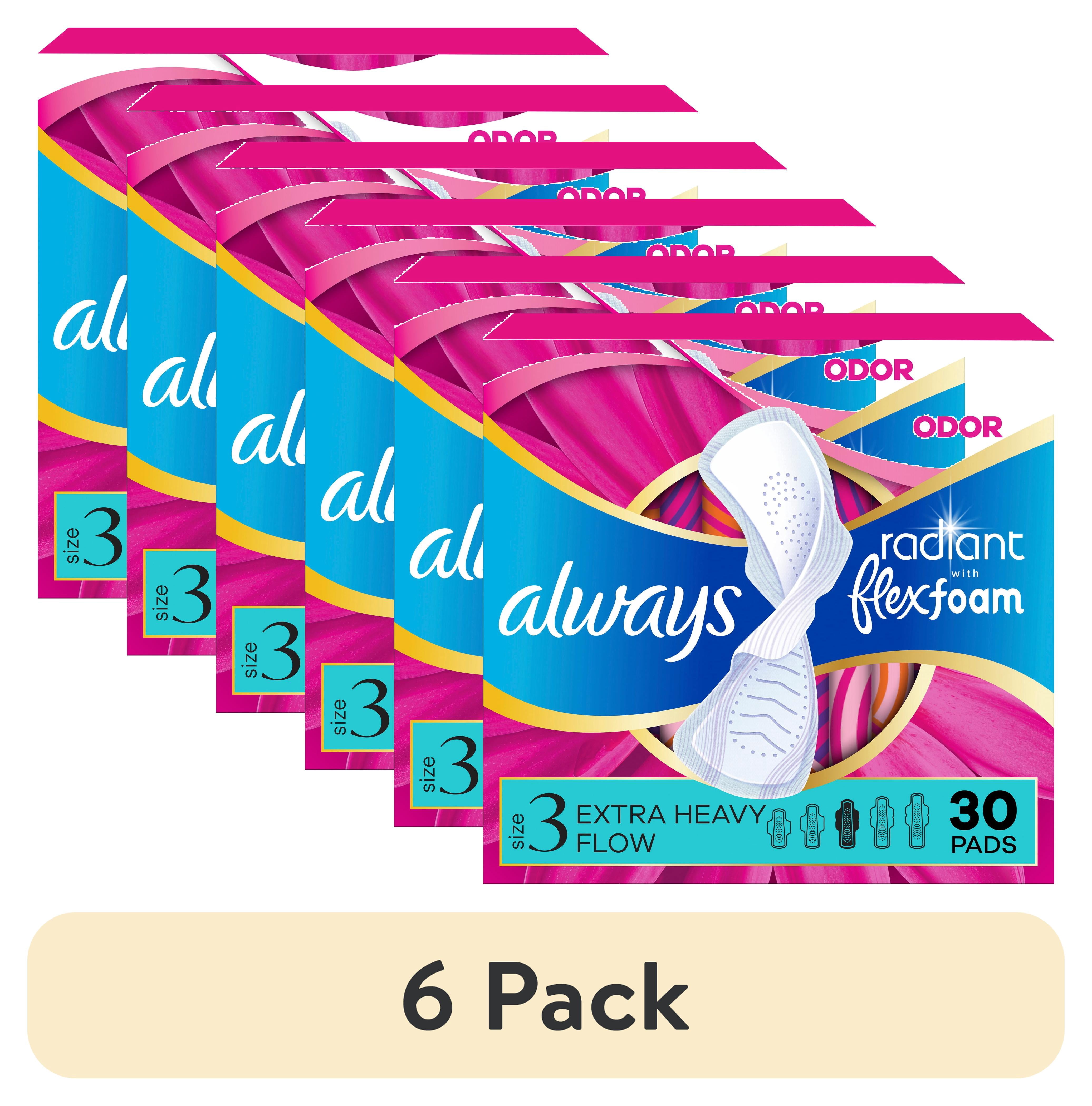 (6 pack) Always Radiant with FlexFoam Pads, Size 3, Extra Heavy, Wings, 30 Count