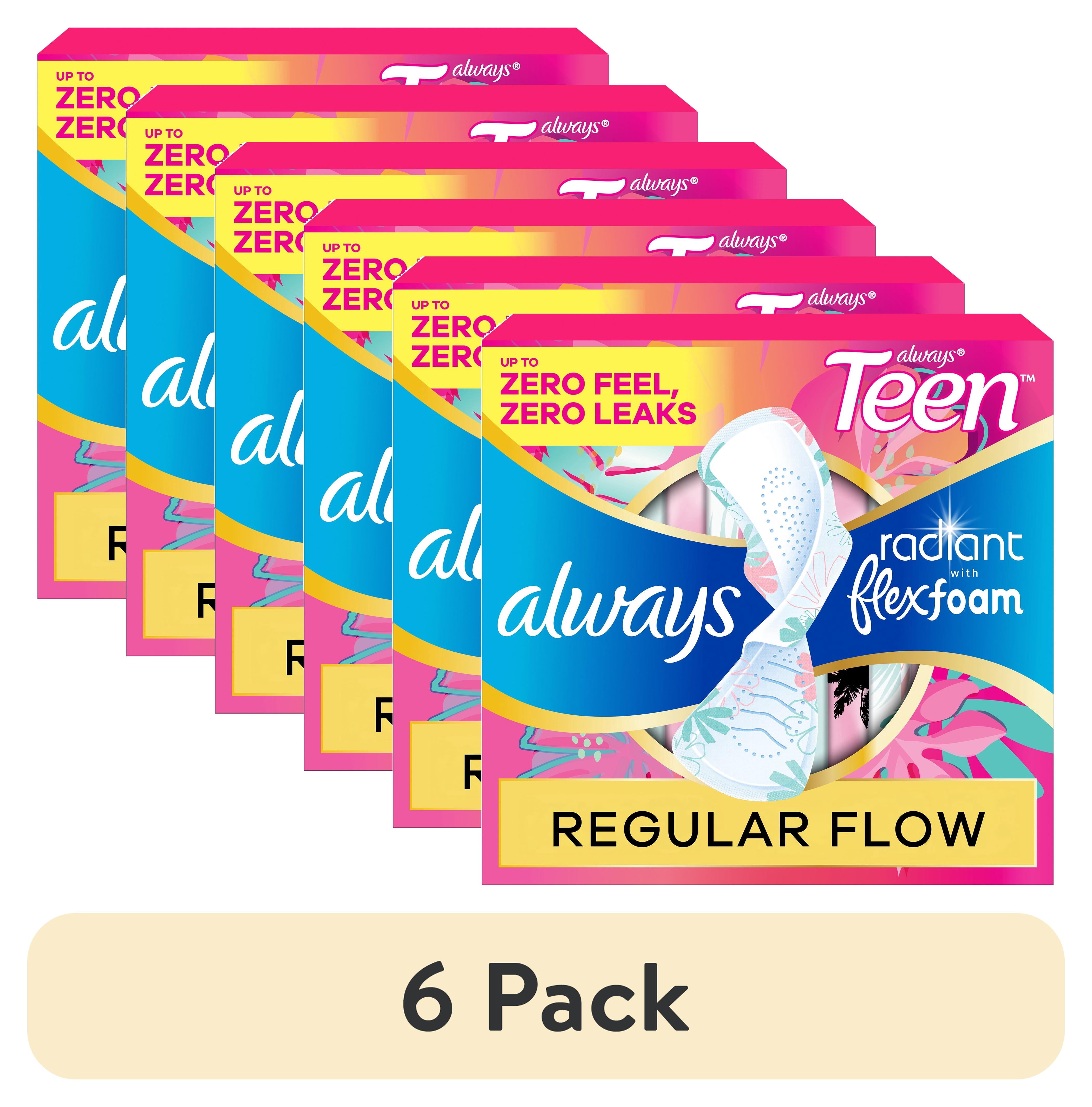 (6 pack) Always Radiant Teen Pads, Size 1, Regular, with Wings, Unscented, 42 Count