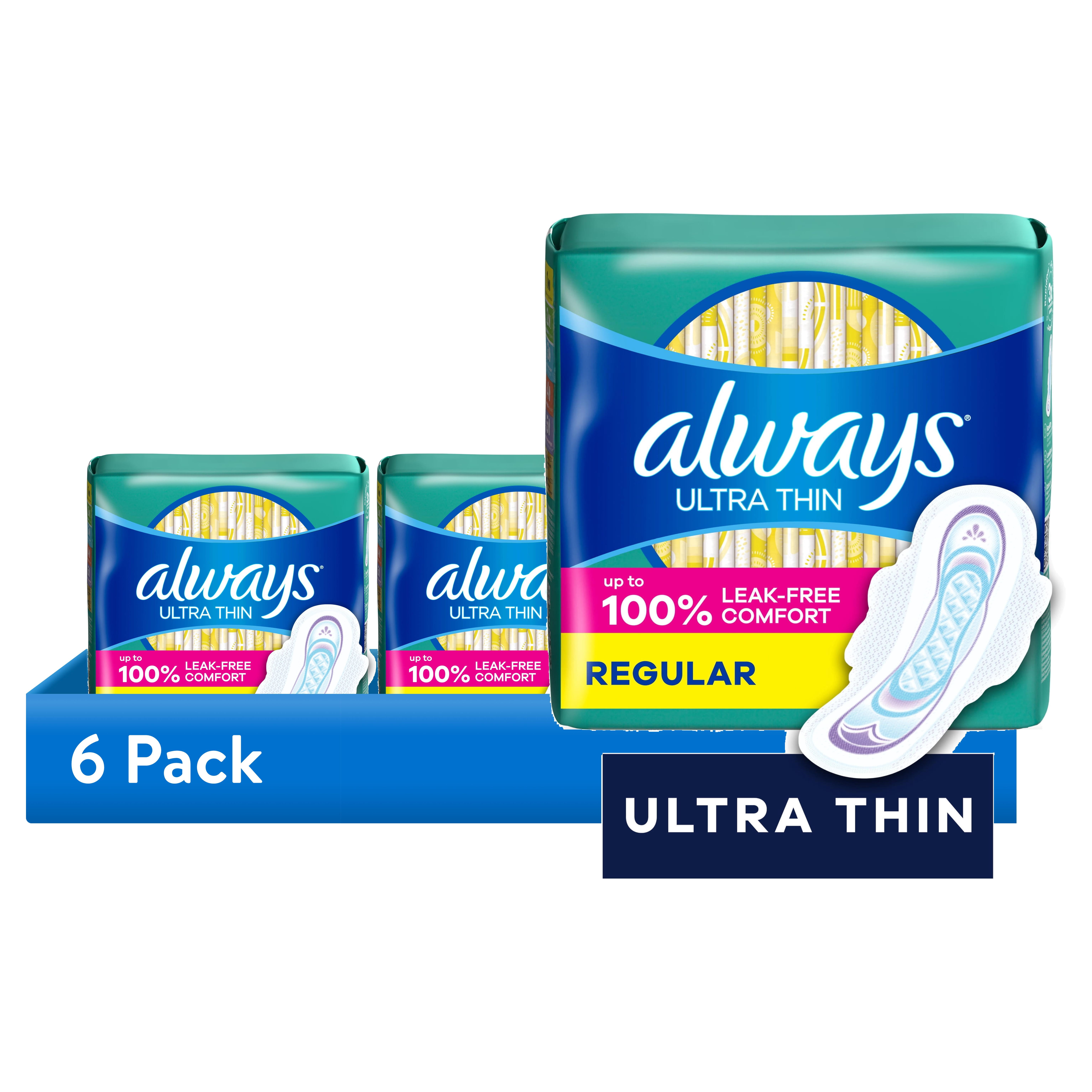 (6 pack) Always Ultra Thin Pads with Wings, Size 1, Regular, 22 Count