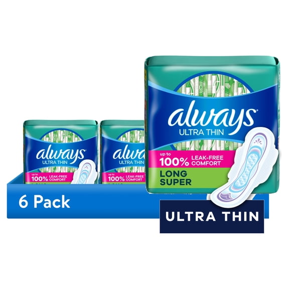 (6 pack) Always Ultra Thin Pads with Wings, Size 2, Long Super, 20 Count