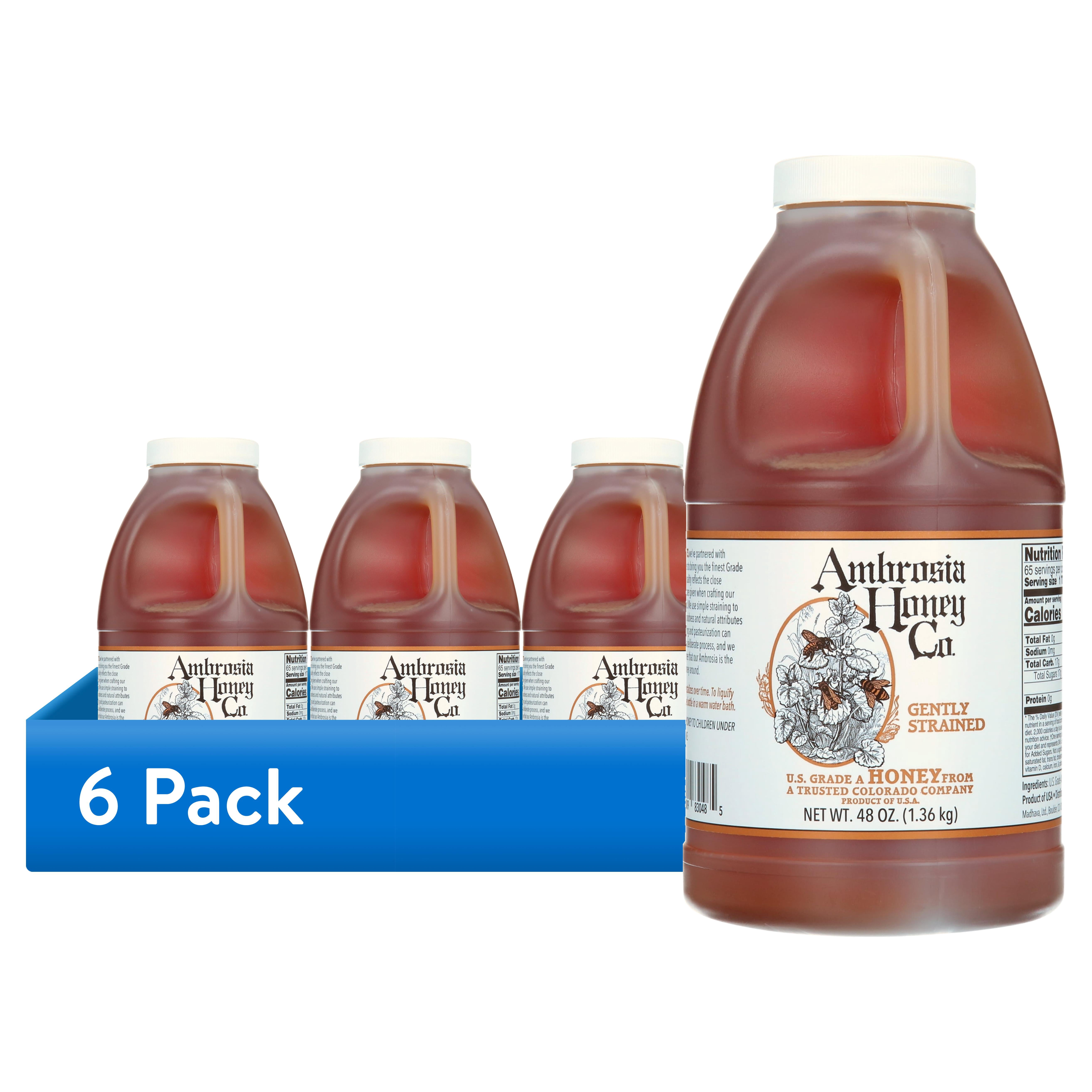 (6 pack) Ambrosia Honey Co., Pure, Raw, & Gently Filtered Honey, Shelf-Stable, 48 fl oz Jug