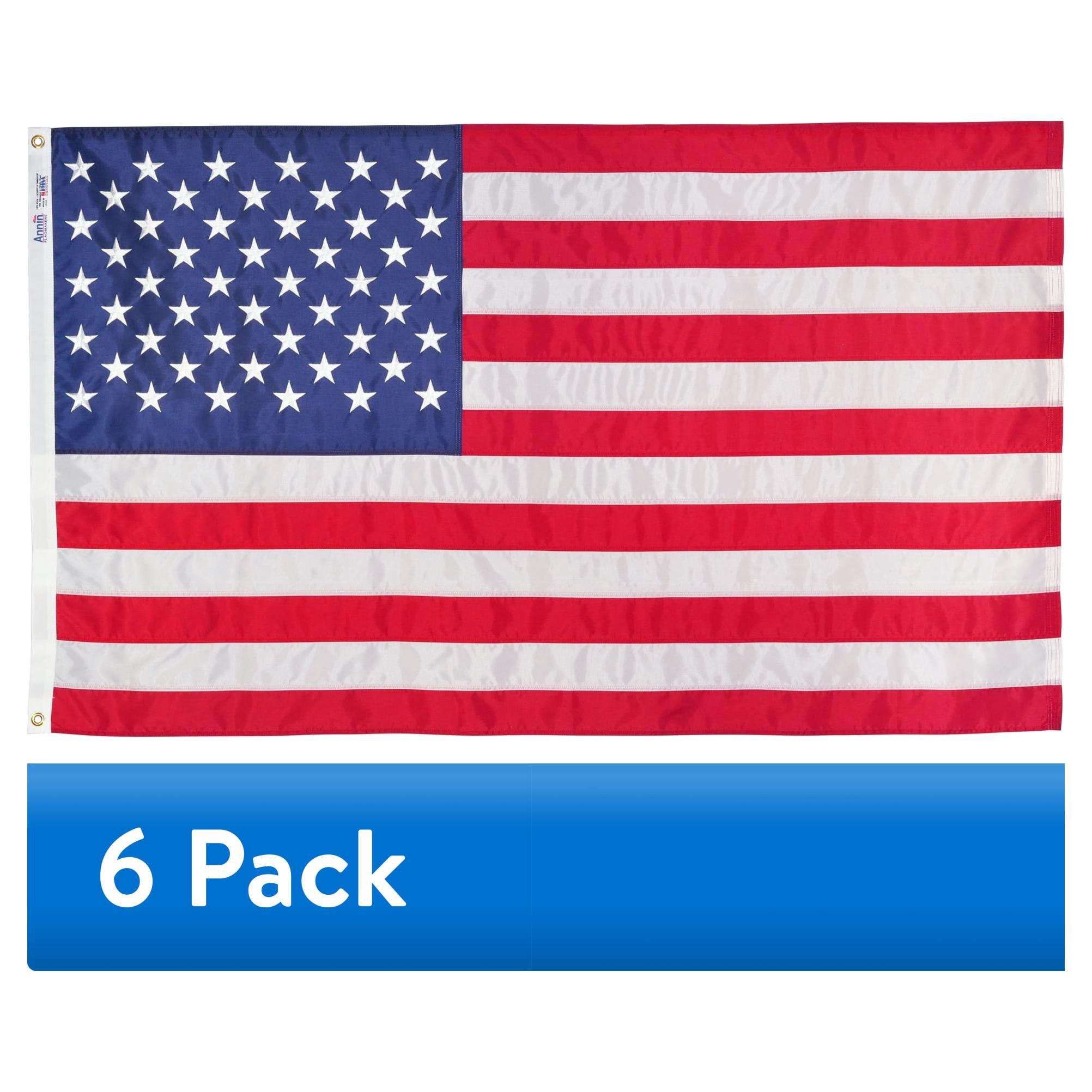 (6 pack) American Nylon Flag with Sewn Stripes and Embroidered Stars by Annin, 3’ x 5’