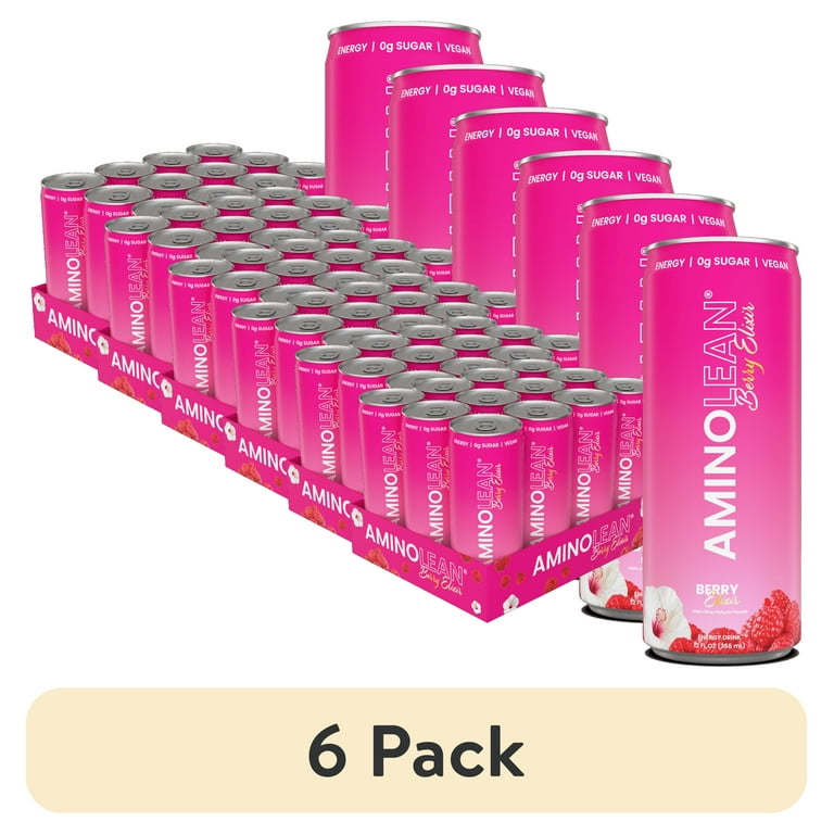 6 pack) Aminolean RTD Energy Drink, Berry Alixir Flavor, 12 fl oz