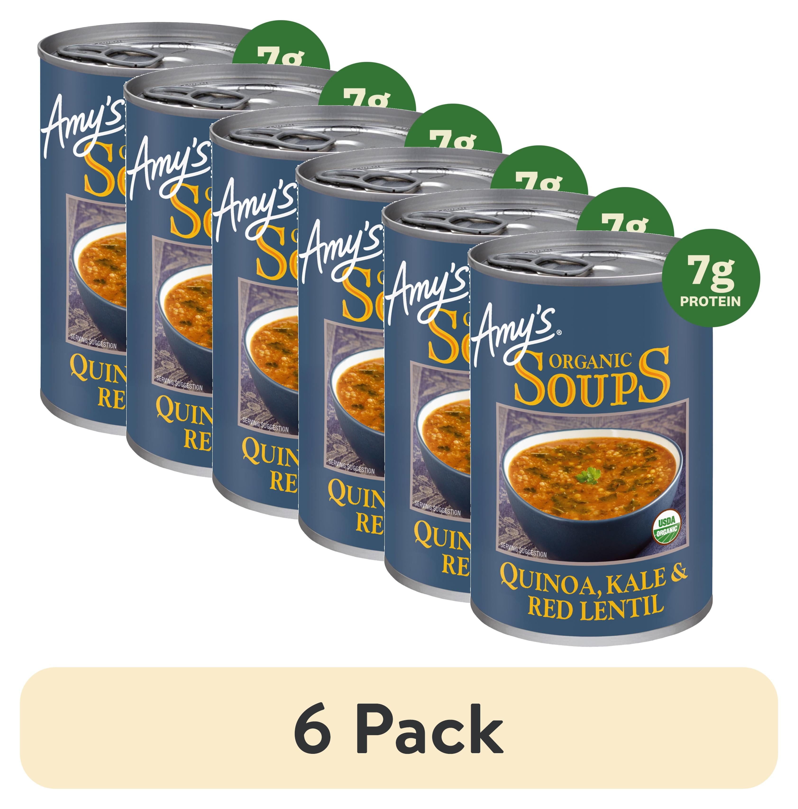 (6 pack) Amys Soup, Plant-Based Organic Quinoa, Kale & Red Lentil Soup, Gluten Free, Made With Organic Green Lentils and Vegetables, Canned Organic Soup, 14.4 Oz