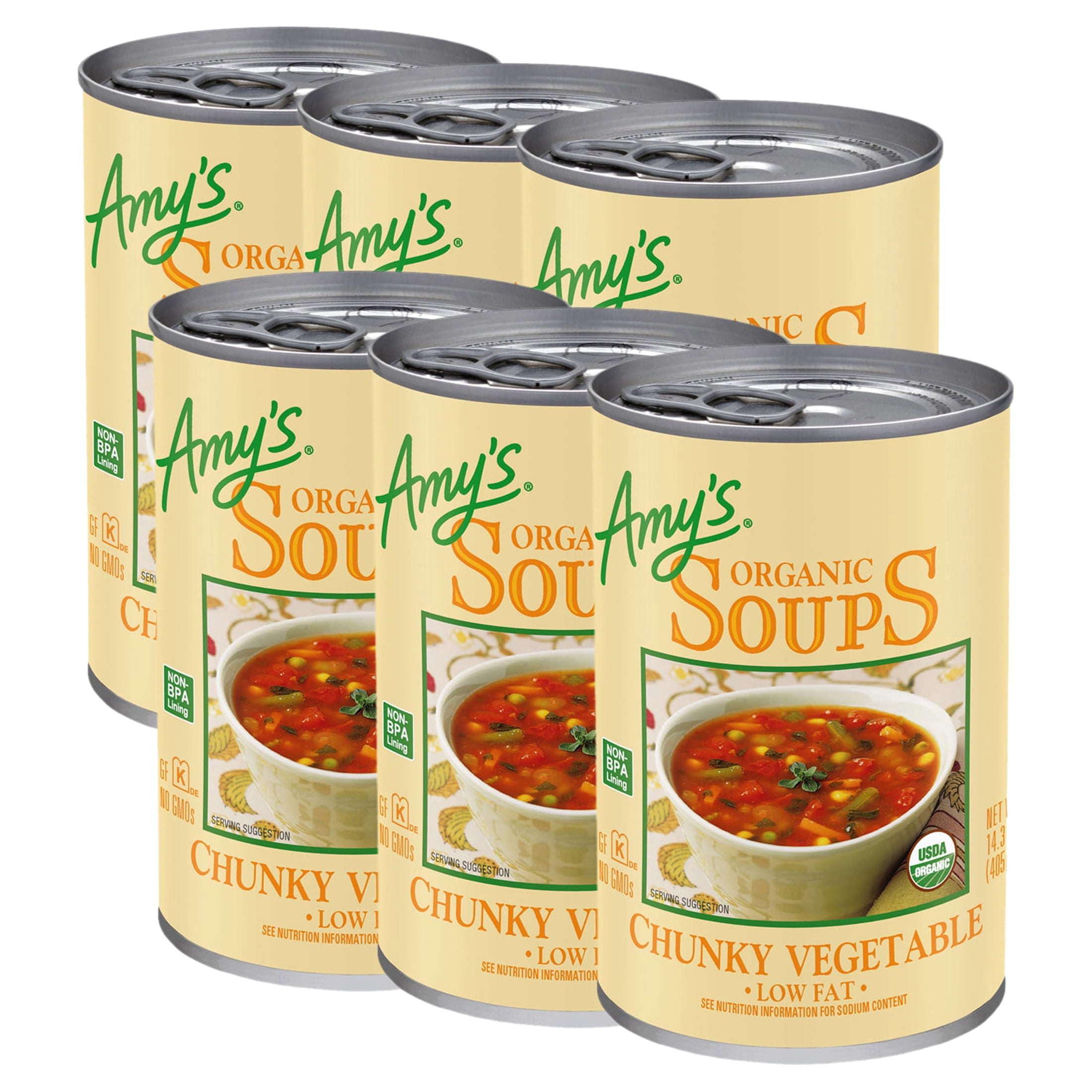 (6 pack) Amys Soup, Organic Chunky Vegetable Soup, Gluten Free, Made With Organic Vegetables, Canned Soup, 14.3 Oz