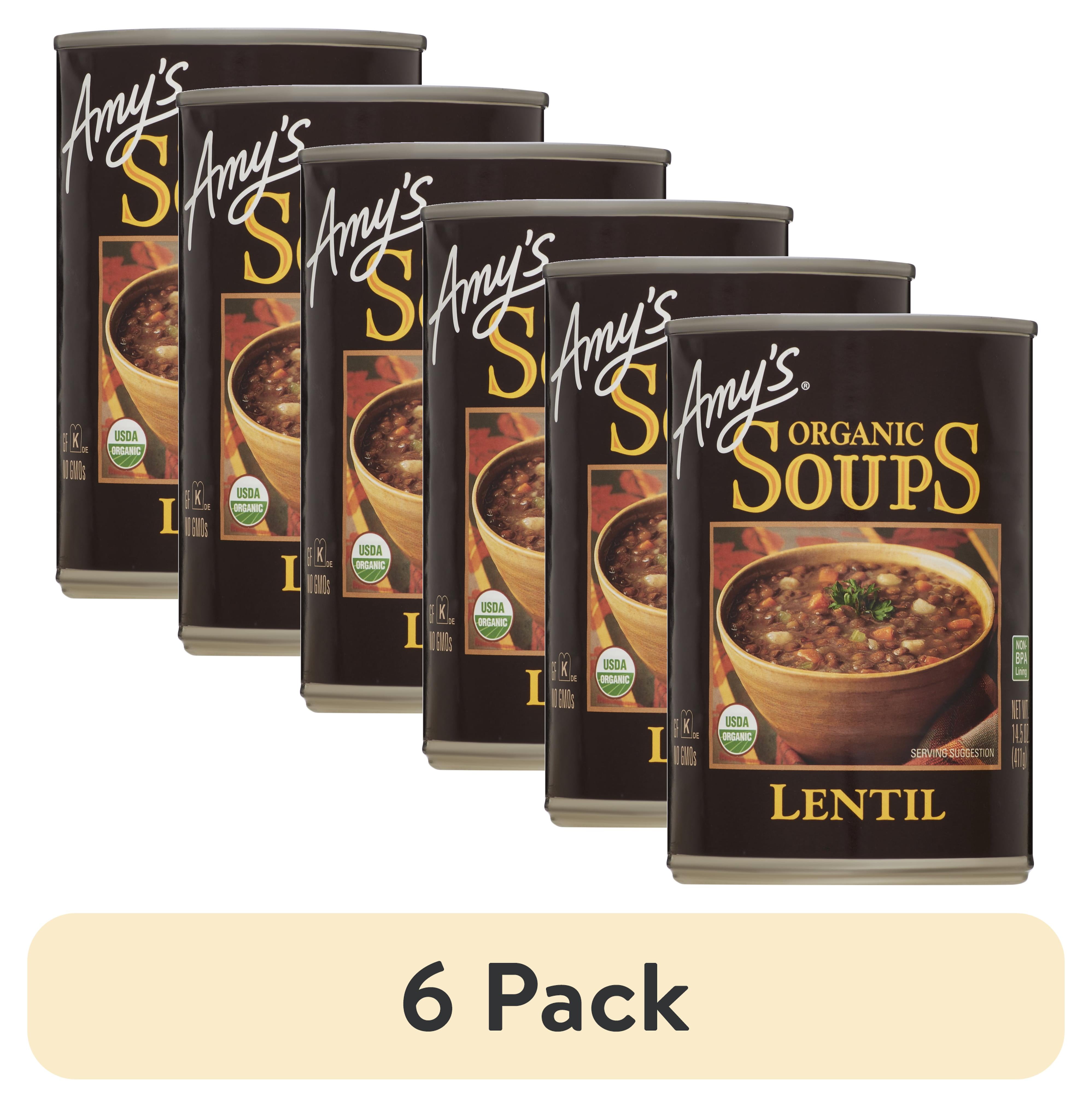 (6 pack) Amys Soup, Plant-Based Organic Lentil Soup, Gluten Free, Made With Organic Green Lentils and Vegetables, Canned Soup, 14.5 Oz