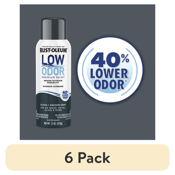 (6 pack) Anchor Gray, Rust-Oleum Low Odor Premium Gloss Spray Paint- 11 oz