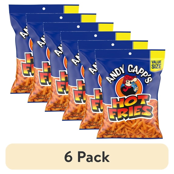 (6 pack) Andy Capp's Big Bag Hot Fries, Corn & Potato Snacks, 8 oz.