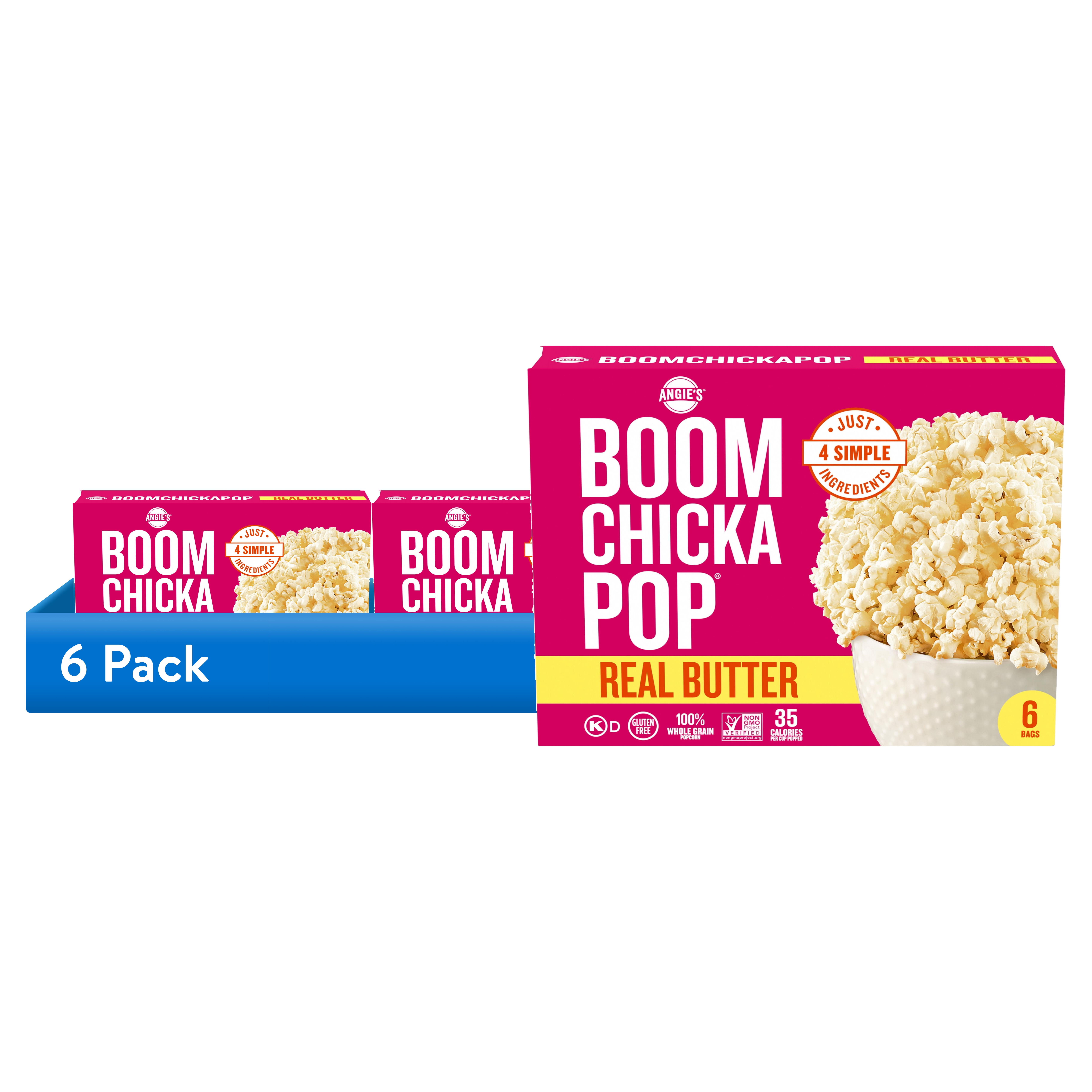 (6 pack) Angie's BOOMCHICKAPOP Real Butter Microwave Popcorn, 3.29 oz ...
