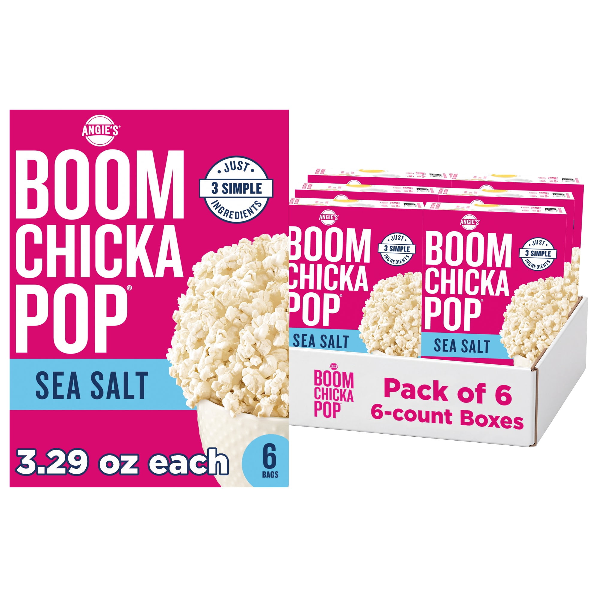(6 pack) Angie's BOOMCHICKAPOP Sea Salt Microwave Popcorn, 3.29 oz., 6-Count Bags (Pack of 6)