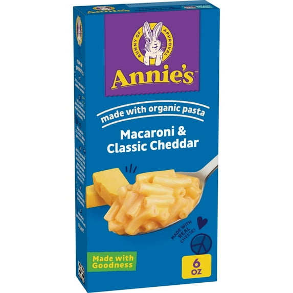 (6 pack) Annie's Macaroni and Classic Cheddar with Organic Pasta, Made with Real Cheese, 6 oz