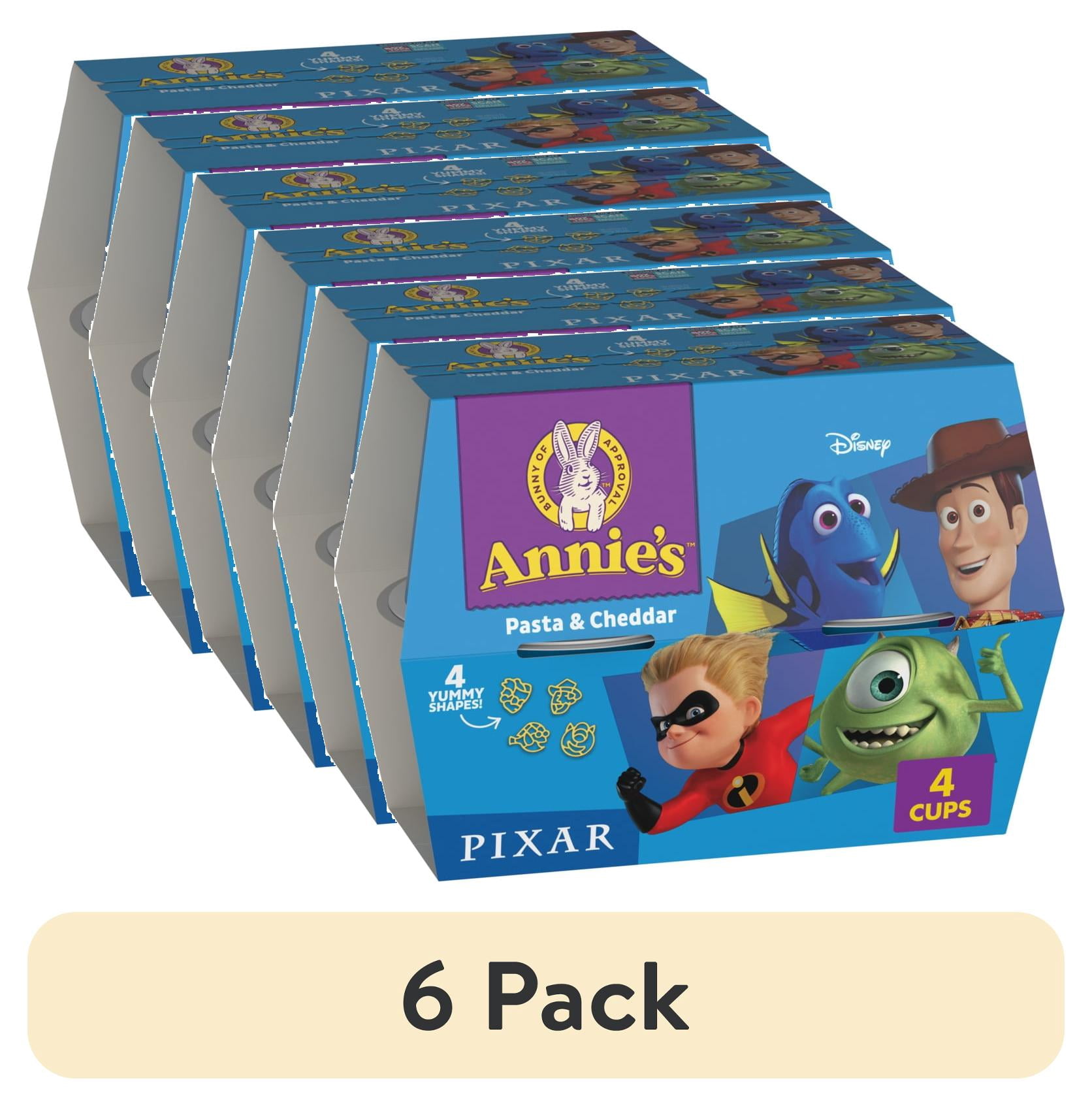(6 pack) Annie's Disney Pixar Pasta and Cheddar Cups, Made with Organic Pasta, 4 Ct, 7.48 oz