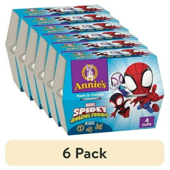 (6 pack) Annie's Marvel Spidey and His Amazing Friends Mac and Cheese, Pasta and Cheddar, 4 Cups, 7.48 oz