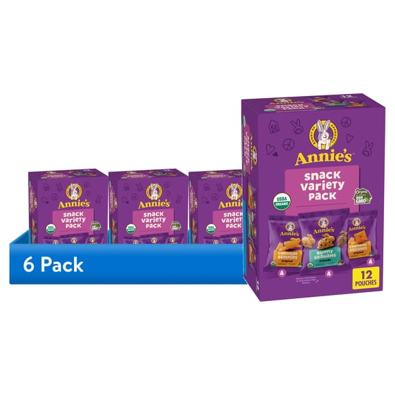 (6 pack) Annie's Organic Variety Pack, Cheddar Bunnies, Bunny Grahams and Cheddar Squares, 12 Count