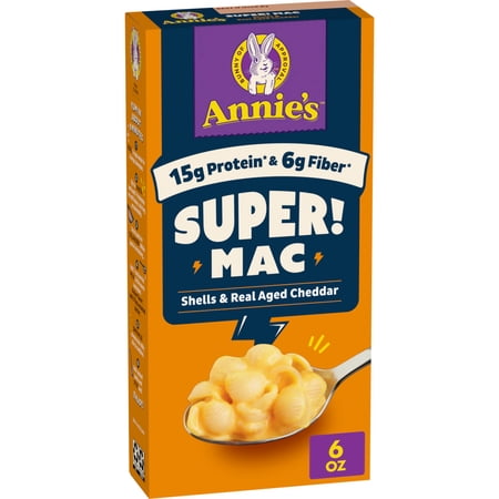 (6 pack) Annie's Super! Mac, Macaroni And Cheese, Shells and Real Aged Cheddar, 6 oz