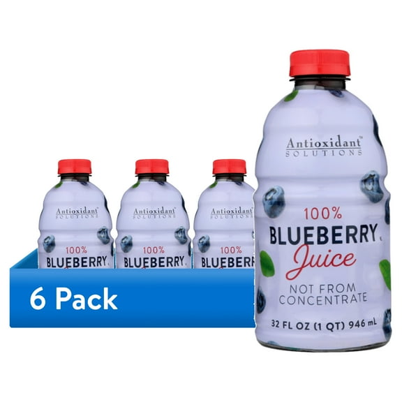 (6 pack) Antioxidant Solutions 100% Blueberry Juice Not from Concentrate, 32 fl oz