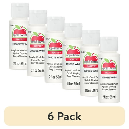 (6 pack) Apple Barrel Acrylic Craft Paint, Matte Finish, White, 2 fl oz