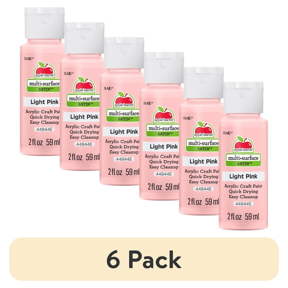 (6 pack) Apple Barrel Multi-Surface Acrylic Craft Paint, Satin Finish, Light Pink, 2 fl oz