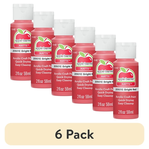 (6 pack) Apple Barrel Acrylic Craft Paint, Matte Finish, Bright Red, 2 fl oz