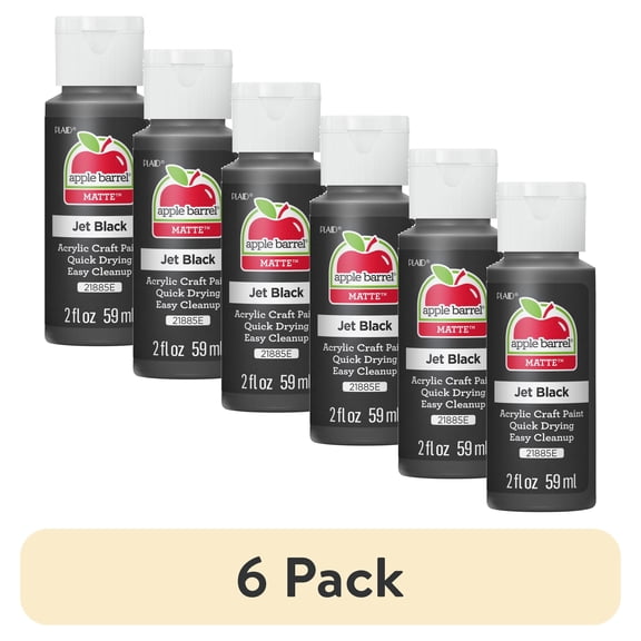 (6 pack) Apple Barrel Acrylic Craft Paint, Matte Finish, Jet Black, 2 fl oz