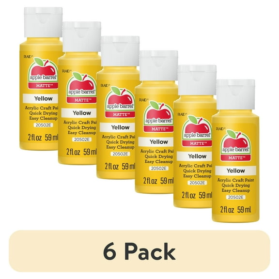 (6 pack) Apple Barrel Acrylic Craft Paint, Matte Finish, Yellow, 2 fl oz