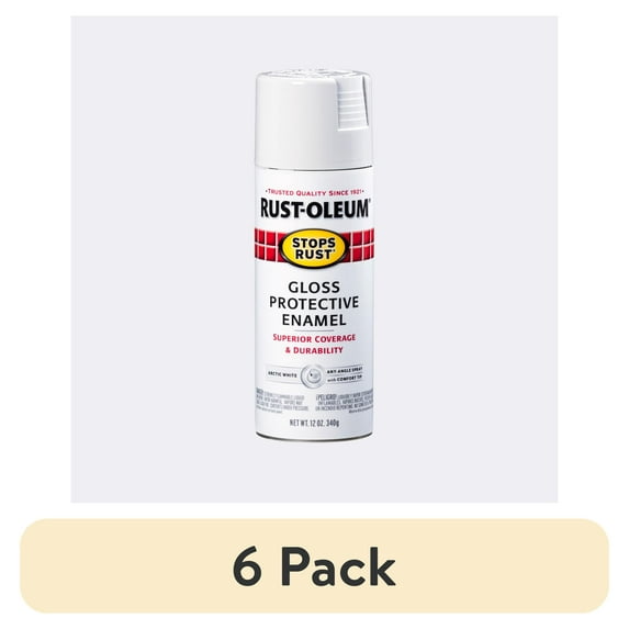 (6 pack) Arctic White, Rust-Oleum Stops Rust Protective Enamel Gloss Spray Paint-371669, 12 oz