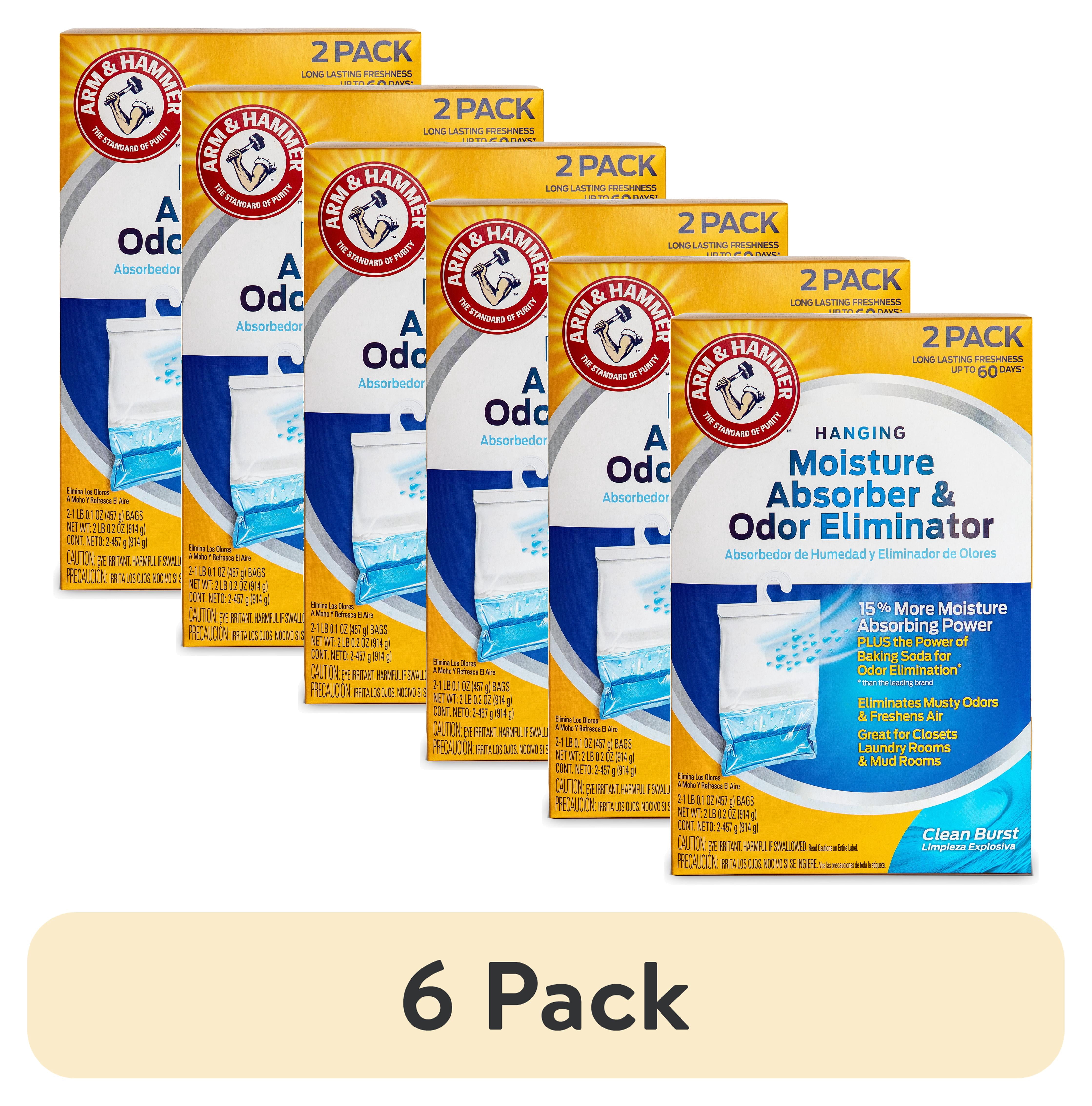 (6 pack) Arm & Hammer Moisture Absorber Hanging Bag - 16 oz, 2-pack, Clean Burst