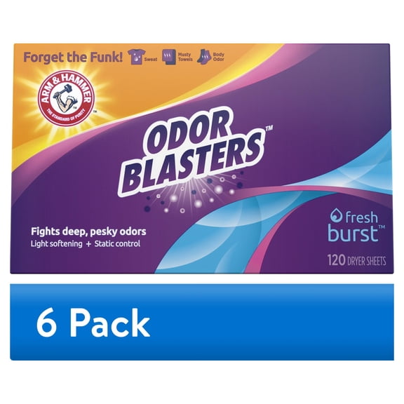 (6 pack) Arm & Hammer Odor Blaster Dryer Sheets, Fresh Burst, 120 Count