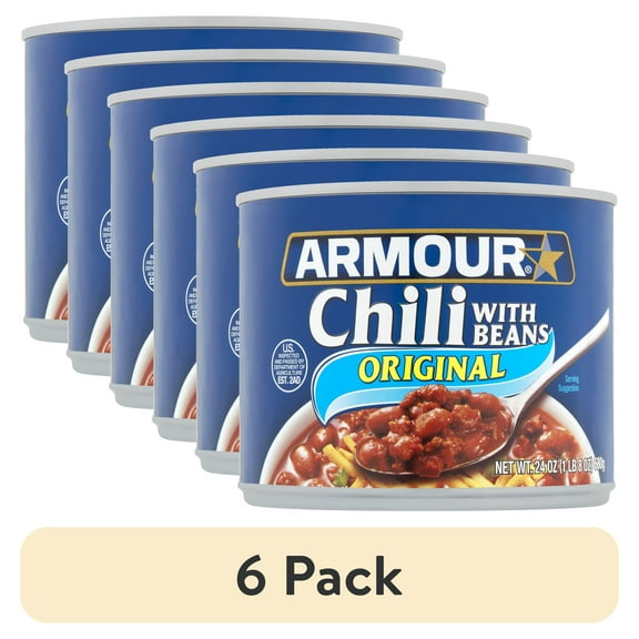 (6 pack) Armour Star Chili with Beans Canned Food, 24 oz Can