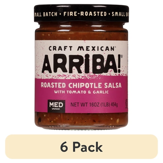 (6 pack) Arriba! Craft Mexican Med Roasted Chipotle Salsa with Tomato & Garlic 16 oz