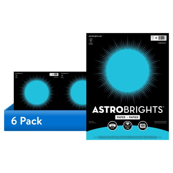 (6 pack) Astrobrights Color Paper, 8.5" x 11", 24 lb./89 Gsm, Lunar Blue, 100 Sheets