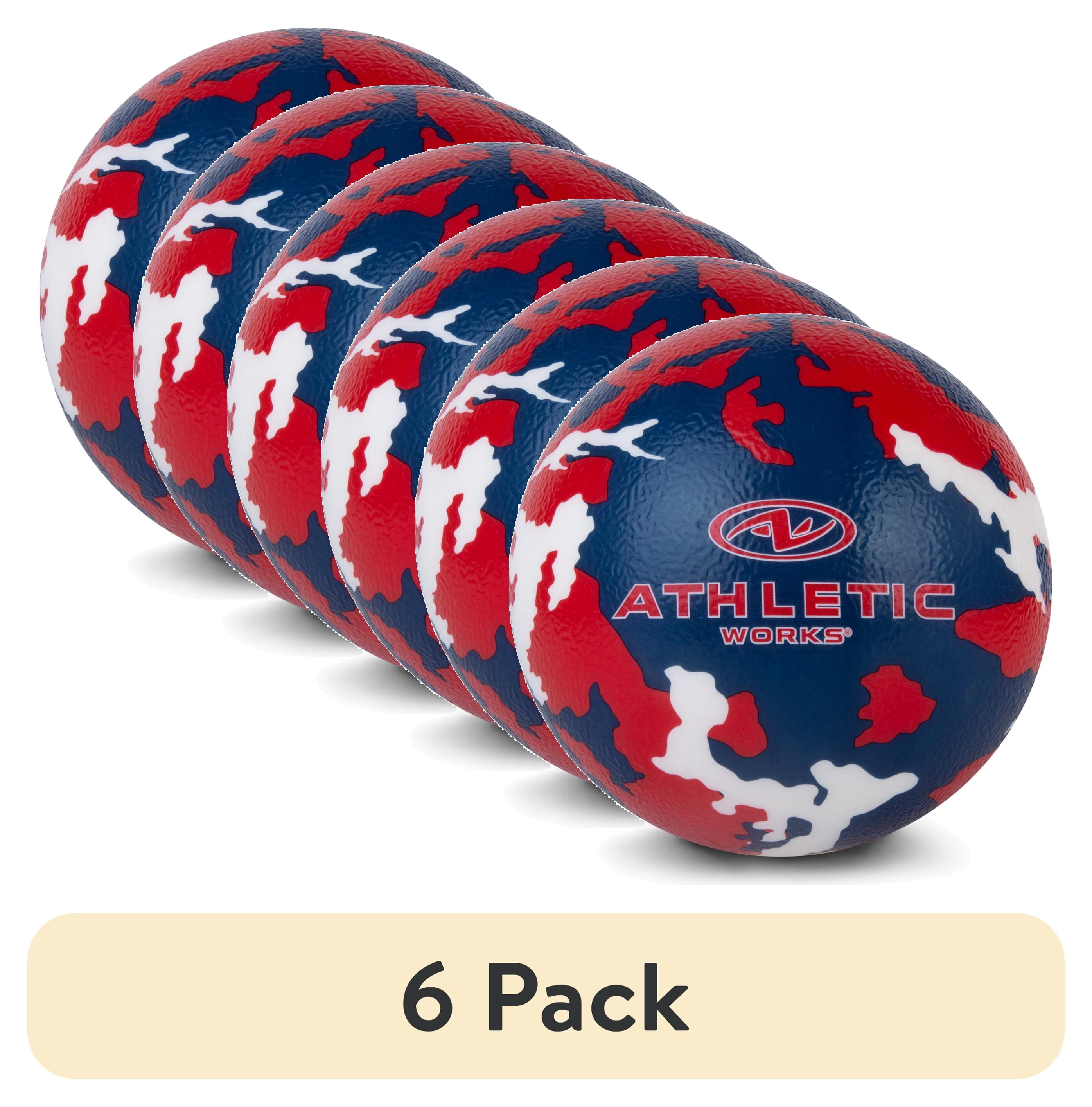 (6 pack) Athletic Works Americana Camo Dodgeball, 7 in, Child 3 Years & up, Red, White and Blue