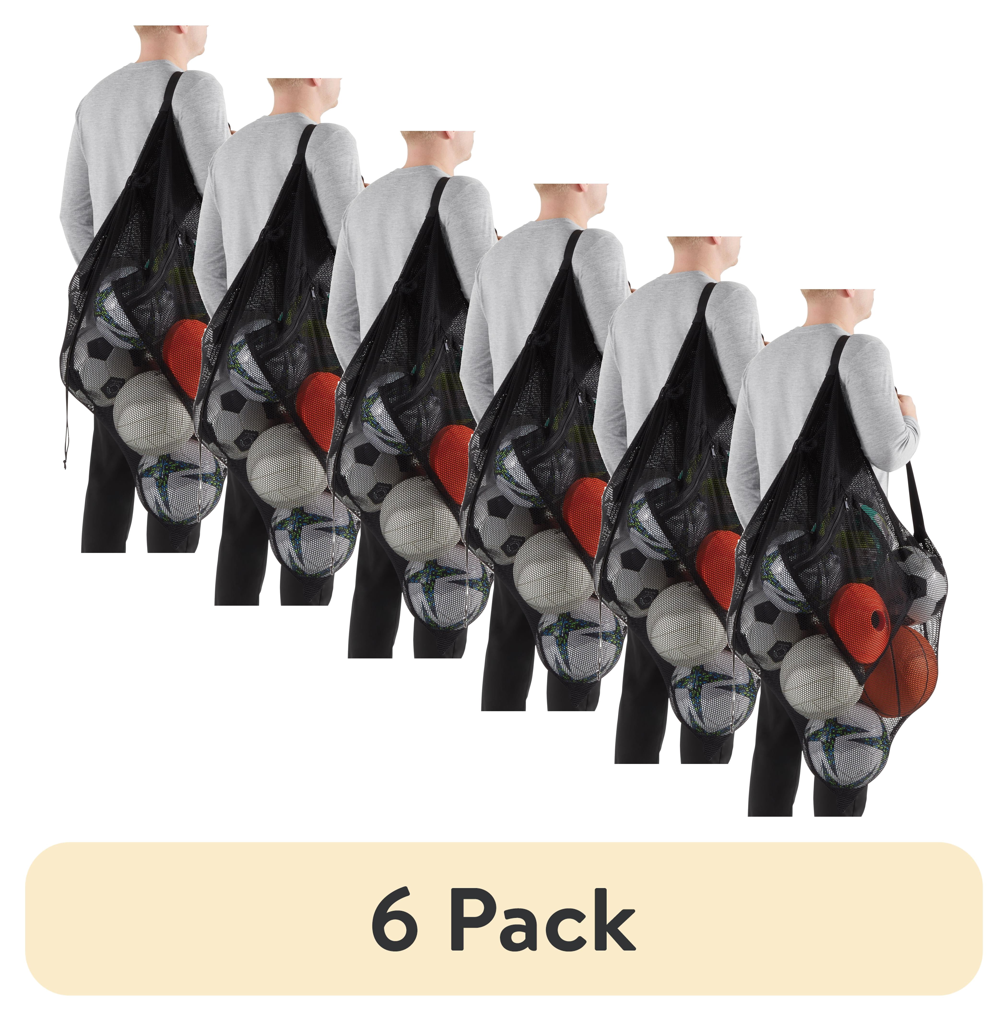 (6 pack) Athletic Works Mesh Ball Bag, Drawstring Shoulder Strap, Black, Unisex