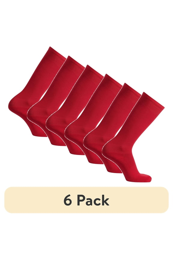 (6 pack) Athletic Works Unisex Baseball/Softball Socks, 2-Pair Pack, Red